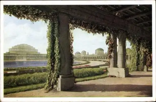 Ak Wrocław Breslau Schlesien, Jahrhunderthalle mit Pergola