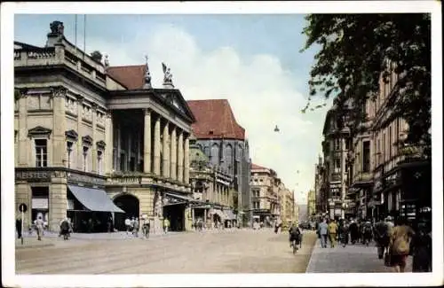 Ak Wrocław Breslau Schlesien, Schweidnitzer Straße mit Opernhaus