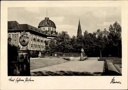 Foto Ak Poznań Posen, Platz, Treppe, Kirchturm, Gebäude