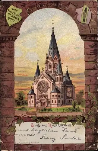 Passepartout Litho Kaiserslautern in der Pfalz, Neue evangelische Kirche