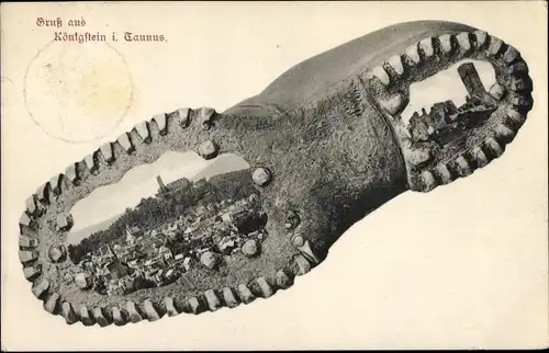 Passepartout Ak Königstein im Taunus, Gesamtansicht, Stiefelsohle