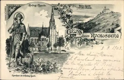 Litho Bingen am Rhein, Rochusberg, Rochuskapelle, St. Rochus