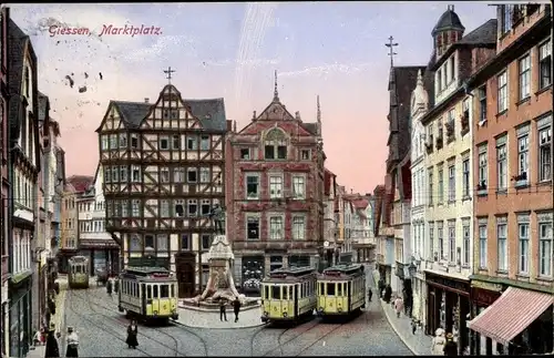 Ak Gießen an der Lahn Hessen, Straßenbahn, Marktplatz