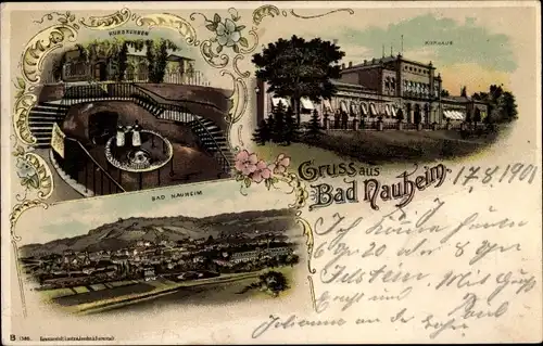 Litho Bad Nauheim im Wetteraukreis Hessen, Kurhaus, Kurbrunnen, Gesamtansicht