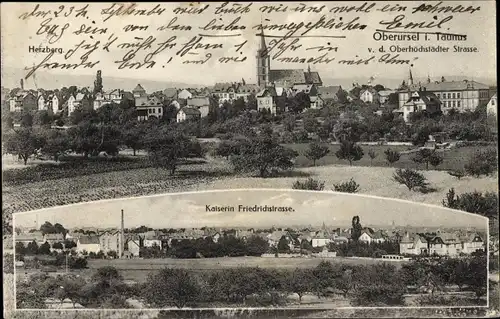 Ak Oberursel im Taunus Hessen, Gesamtansicht, Herzberg, Kaiserin Friedrichstraße