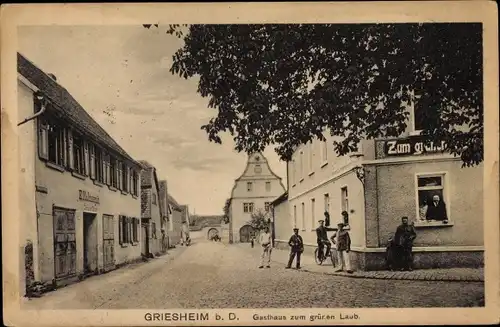 Ak Griesheim in Hessen, Rathaus mit Marktplatz, Gasthaus zum grünen Laub