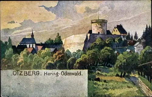 Künstler Ak Otzberg, Blick auf Hering Odenwald