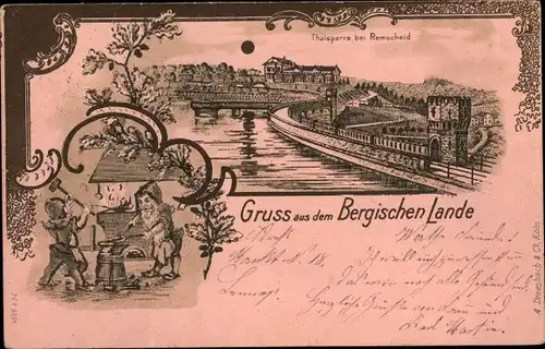 Mondschein Litho Remscheid im Bergischen Land, Eschbachtalsperre, Zwergen schmieden