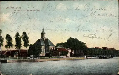 Ak Sas van Gent Zeeland, De voormalige Hervormde kerk