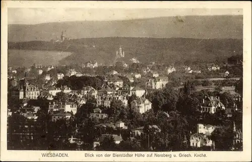 Ak Wiesbaden in Hessen, Blick von der Bierstädter Höhe auf Neroberg und Griechische Kirche