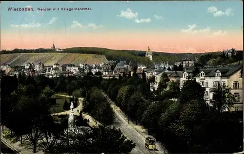 Ak Wiesbaden in Hessen, Nerotal mit Kriegerdenkmal