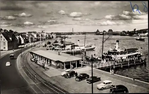 Ak Flensburg in Schleswig Holstein, Fördebrücke, Dampfer