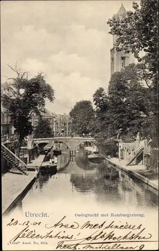 Ak Utrecht Niederlande, Oudegracht met Hamburgerbrug