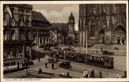 Ak Köln am Rhein, Hauptbahnhof, Dom, Straßenbahn