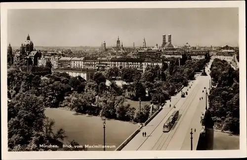 Ak München, Blick vom Maximilianeum, Straßenbahn