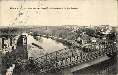 Ak Halle an der Saale, Blick von der Burgruine Giebichenstein in das Saaletal