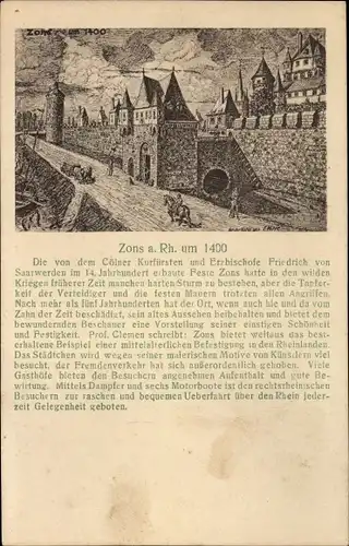 Ak Zons Dormagen am Niederrhein, Zons um 1400, Teilansicht