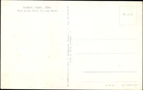 Ak Saalfeld an der Saale Thüringen, Blick durchs Obere Tor zum Markt