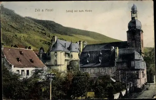 Ak Zell an der Mosel, Schloss mit kath. Kirche