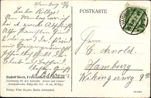 Künstler Ak Sieck, Rudolf, Chiemsee Oberbayern, Fraueninsel im Chiemsee, Schilf