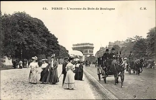 Ak Paris XVI. Arrondissement Passy, L'Avenue du Bois de Boulogne, Kutsche