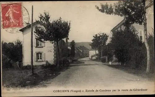 Ak Corcieux Vosges, Entree par la route de Gerardmer
