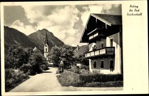 Ak Piding im Berchtesgadener Land Oberbayern, Teilansicht, Blick auf die Kirche, Berge, Gasthaus