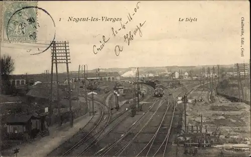 Ak Nogent les Vierges Oise, le dépot, Chemin de fer, Train, Bahngelände