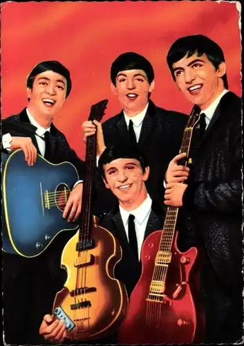 Ak Musikgruppe The Beatles, John, Paul, George, Ringo, Portrait, Gitarren