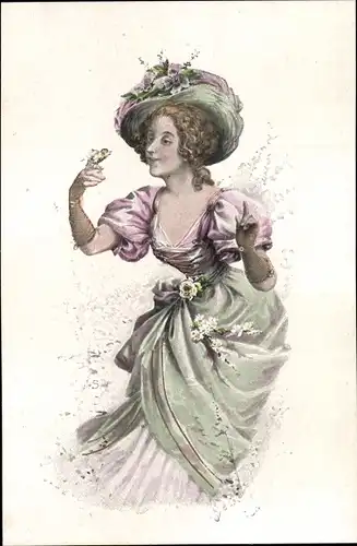 Künstler Ak Frau mit Hut und Vogel auf der Hand