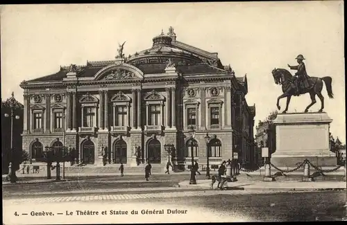 Ak Genève Genf Schweiz, Le Theatre, Statue du General Dufour