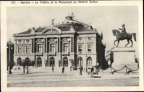 Ak Genève Genf Schweiz, Le Theatre, Le Monument du General Dufour