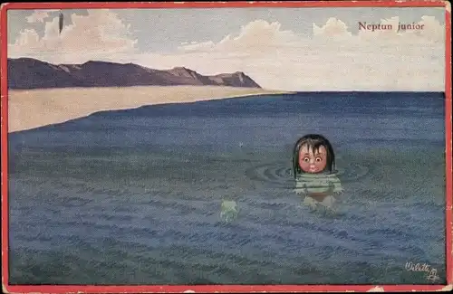 Künstler Ak Schultz, H., Kleines Kind im Wasser, Neptun junior
