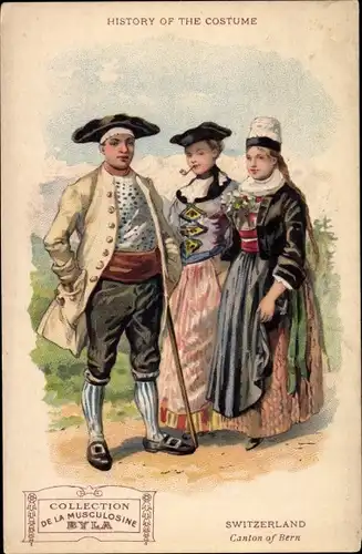 Ak Kanton Bern Schweiz, History of the Costume, Trachten, Reklame Musculosine Byla