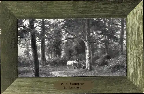 Passepartout Künstler Ak Schippens, P. A., En Automne, Herbstlandschaft