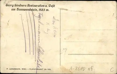 Ak Niederösterreich, Georg Lindners Restauration und Cafe am Sonnwendelstein