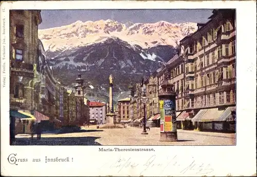 Ak Innsbruck in Tirol, Maria-Theresienstraße,  Litfaßsäule, ALpen