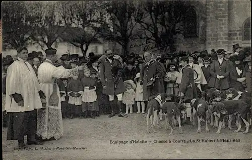 Ak Fleurines Oise, Equipage d'Halatte, Chasse à Courre, Segnung der Hundemeute