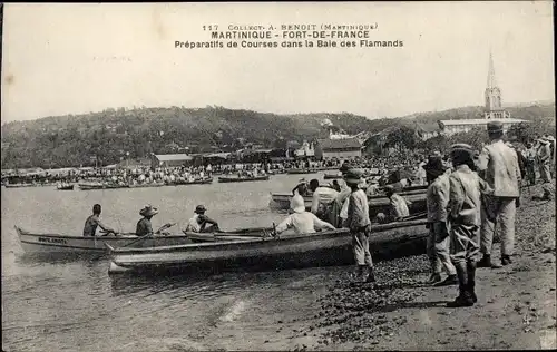 Ak Fort de France Martinique, Preparatifs de Courses dans la Baie des Flamands