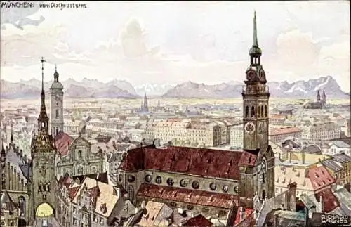 Künstler Ak Wagner, Richard, München Bayern, Blick vom Rathausturm auf die Stadt