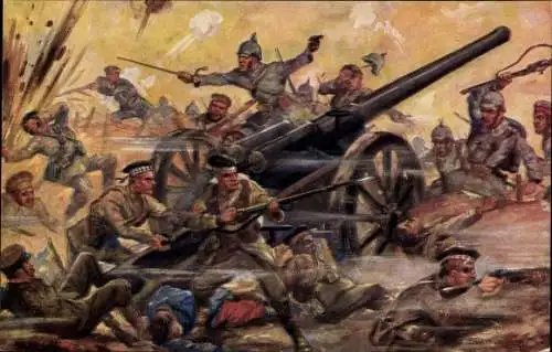 Künstler Ak Kiesslich, C. W., Eroberung eines schweren englischen Geschützes, Schlachtszene, I WK