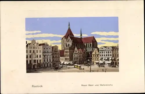 Ak Hansestadt Rostock, Neuer Markt, Marienkirche
