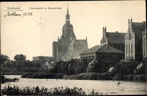 Ak Stralsund in Vorpommern, Frankenteich, Marienkirche