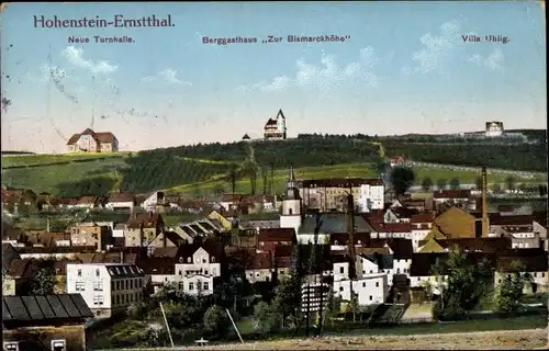 Ak Hohenstein Ernstthal in Sachsen, Neue Turnhalle, Berggasthaus zur Bismarckhöhe, Villa Uhlig
