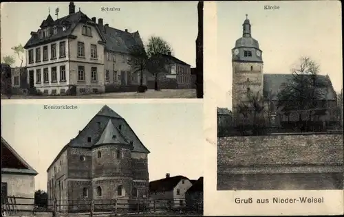 Ak Nieder Weisel Butzbach Hessen, Schulen, Komturkirche, Kirche