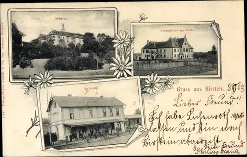 Ak Birstein in Hessen, Schloss, Amtsgerichtsgebäude, Bahnhof, Gleisseite