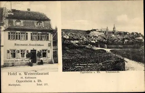 Ak Oppenheim am Oberrhein, Gesamtansicht, Hotel Weinrestaurant, Marktplatz