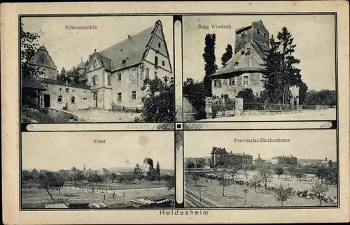 Ak Heidesheim am Rhein, Schlossmühle, Burg Windeck, Provinzial Siechenhaus