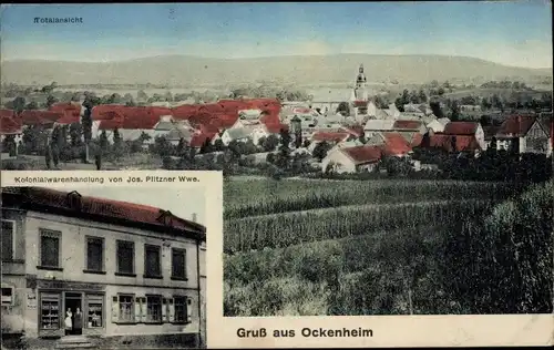 Ak Ockenheim in Rheinhessen, Gesamtansicht, Kolonialwarenhandlung