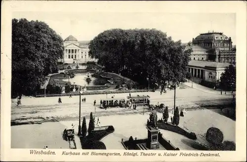 Ak Wiesbaden in Hessen, Kurhaus, Theater, Kaiser-Friedrich-Denkmal